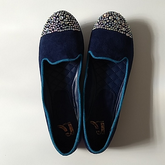 Report Womens Close Flat Bling Velvet Navy Shoes 7 - Picture 3 of 7